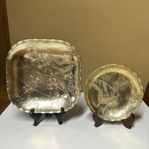 Arthur Armour Gold Anodized Aluminum Butterflies Dogwood Plates Hammered